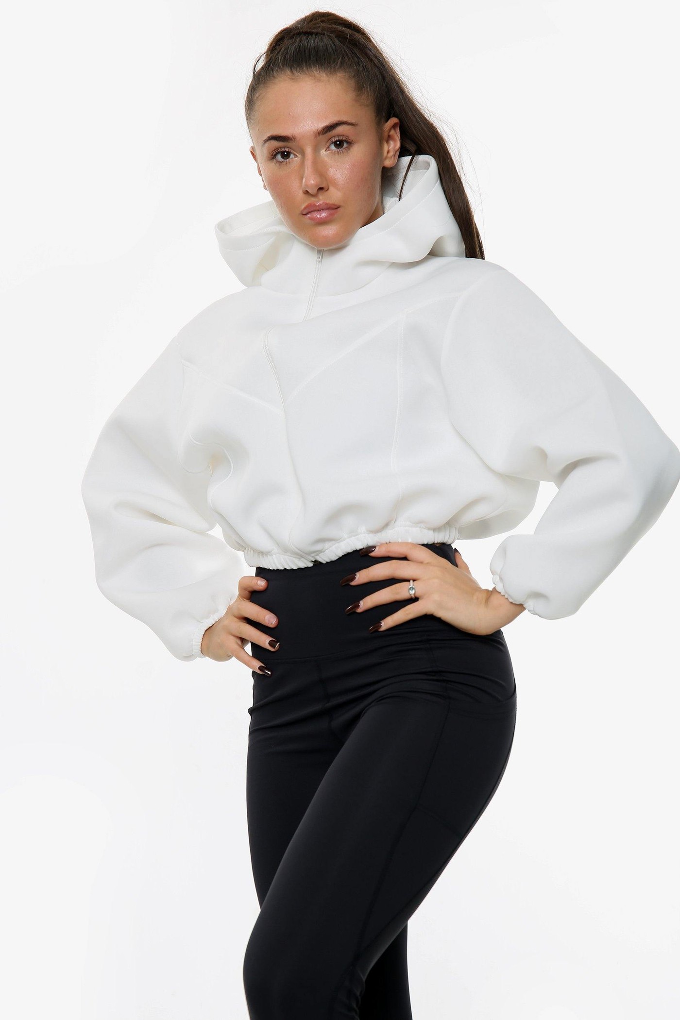 Full-Length Sleeves Casual Cropped Hoodie Loungewear view 4